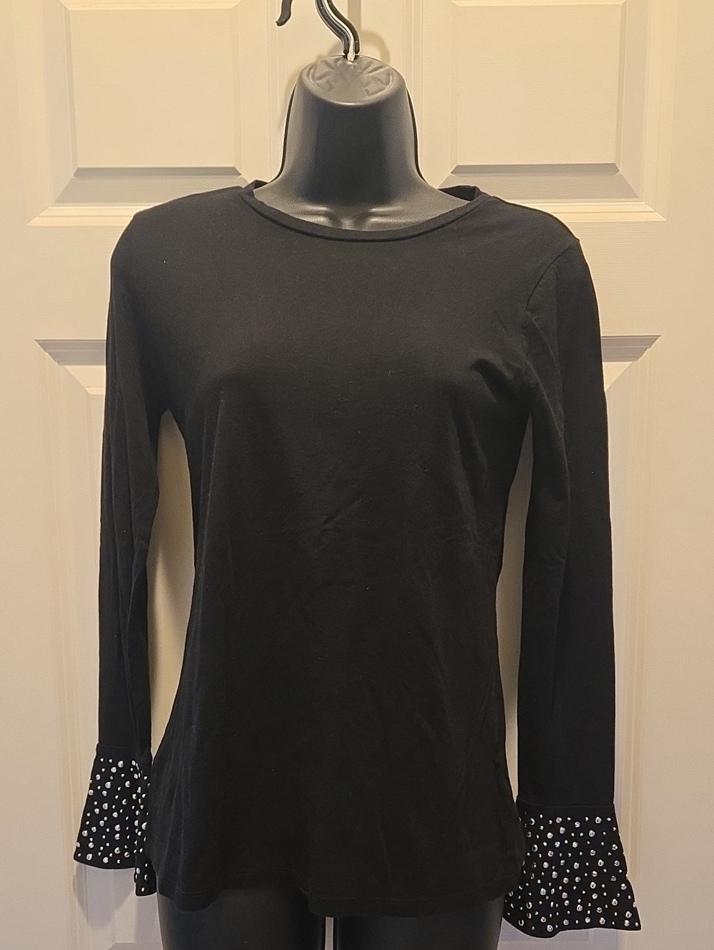 Michael Kors S Black Long Sleeve Embellished Cuff Top